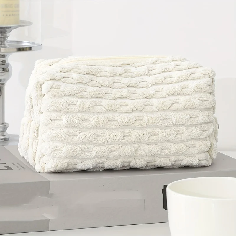 حقيبة مكياج قطيفة بلون موحد، حقيبة محمولة ذات سعة كبيرة لمنظم أدوات الزينة النسائية، عبوة واحدة #4