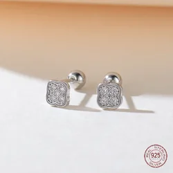 925 Sterling Silver Flower Inlay Zircon Stud Earrings Women Personality Plants Screw Buckle Bestie Engagement Jewelry Enfashion