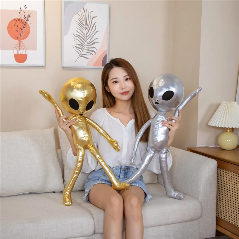 Lindo juguete de peluche de alienígena de Material PU brillante dorado y plateado, almohada de peluche de monstruo suave, juguetes de muñeca para regalo de cumpleaños