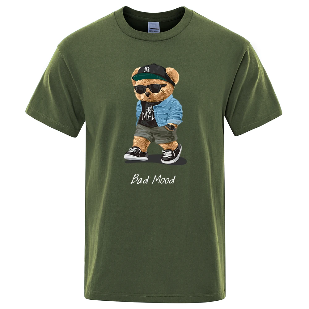 Summer Casual T Shirt Get Mad Bad Mood Walking Silent Ted Bear Short Sleeve Mens T-shirt Hip Hop Tops Casual Brand Men Tees