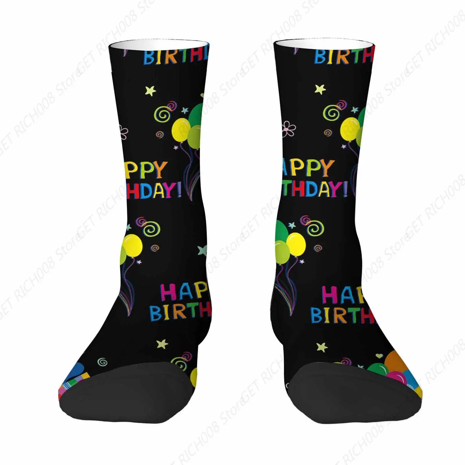 Happy Birthday Athletic Crew Socks Colorful Balloon Socks For Men Women Cool Cute Crazy Funny Sport Colorful Novelty Socks