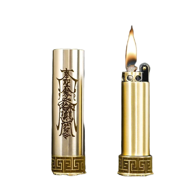 

Portable Windproof Brass Kerosene Open Fire Lighter Exquisite Sculpture Pulling Grinding Wheel Ignition Collection Gift