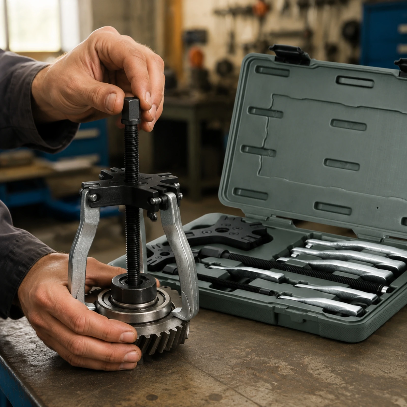 10 Pieces Puller Set with Case Versatile Gear Puller Tool Heat-Treated Sturdy for Mechanics, Auto Repair, Garage