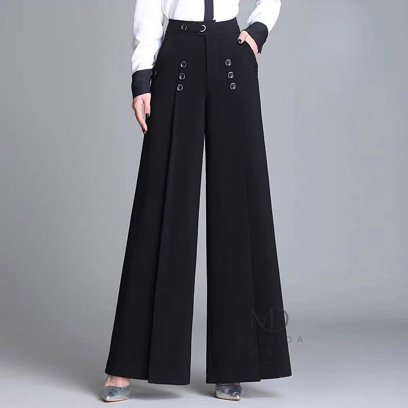 

New Arrival Women High Waist Long Trousers Vintage Wide Leg Pants Elegant Office Lady Pants Black Suit Pants X102