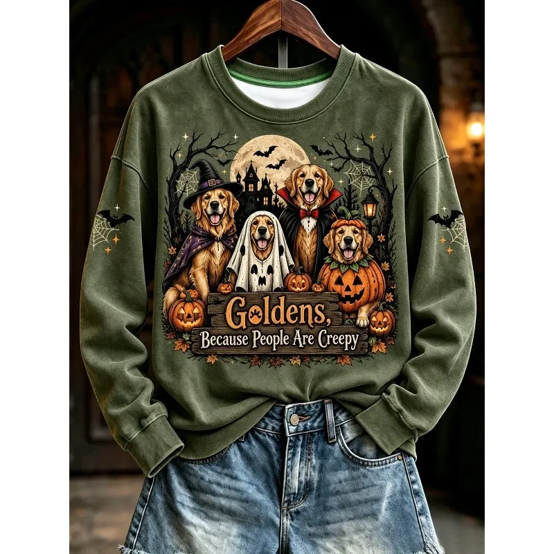 Halloween Border Collie 3D Print Sweatshirt Family Matching Outfits Unisex Spooky Dog Pumpkin Graphic Casual Top for Adults Kids