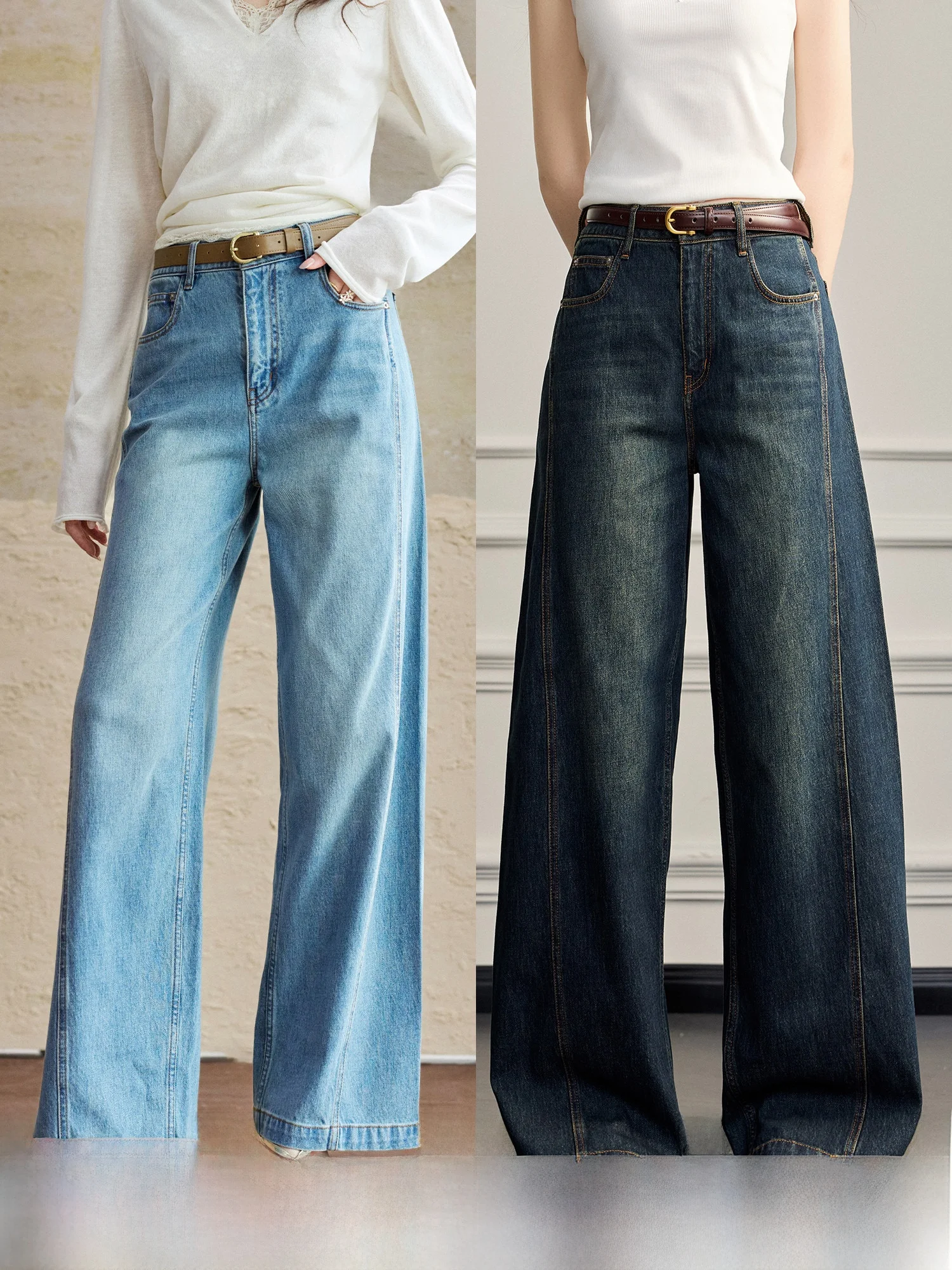 

100% Long Staple Cotton Wide Leg Pants Micro Flared Denim Straight Leg Jeans Women's Comfortable Loose Fit Commute Style