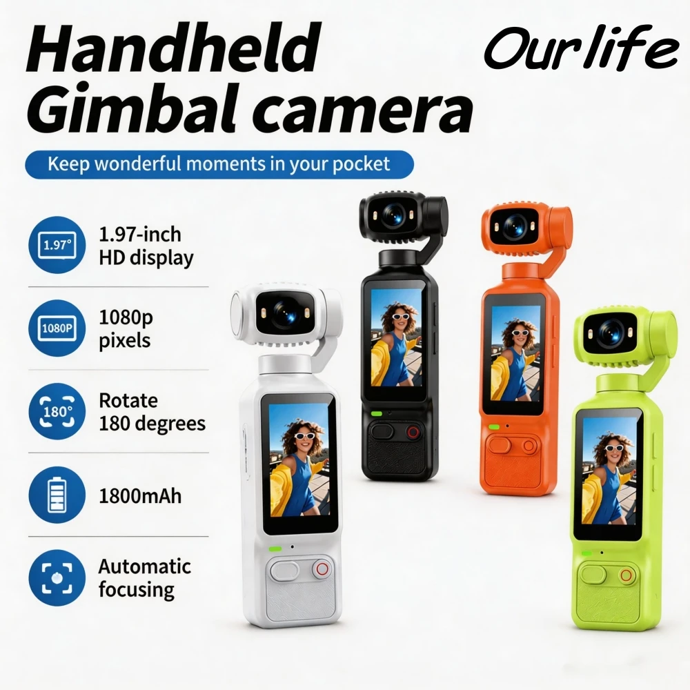 Ourlife Action Camera 4K 180 ° Schermo Rotante da 1,97 Pollici per Registrazioni Video YouTube e Vlog, Videocamera Portatile per Sport e Registrazio