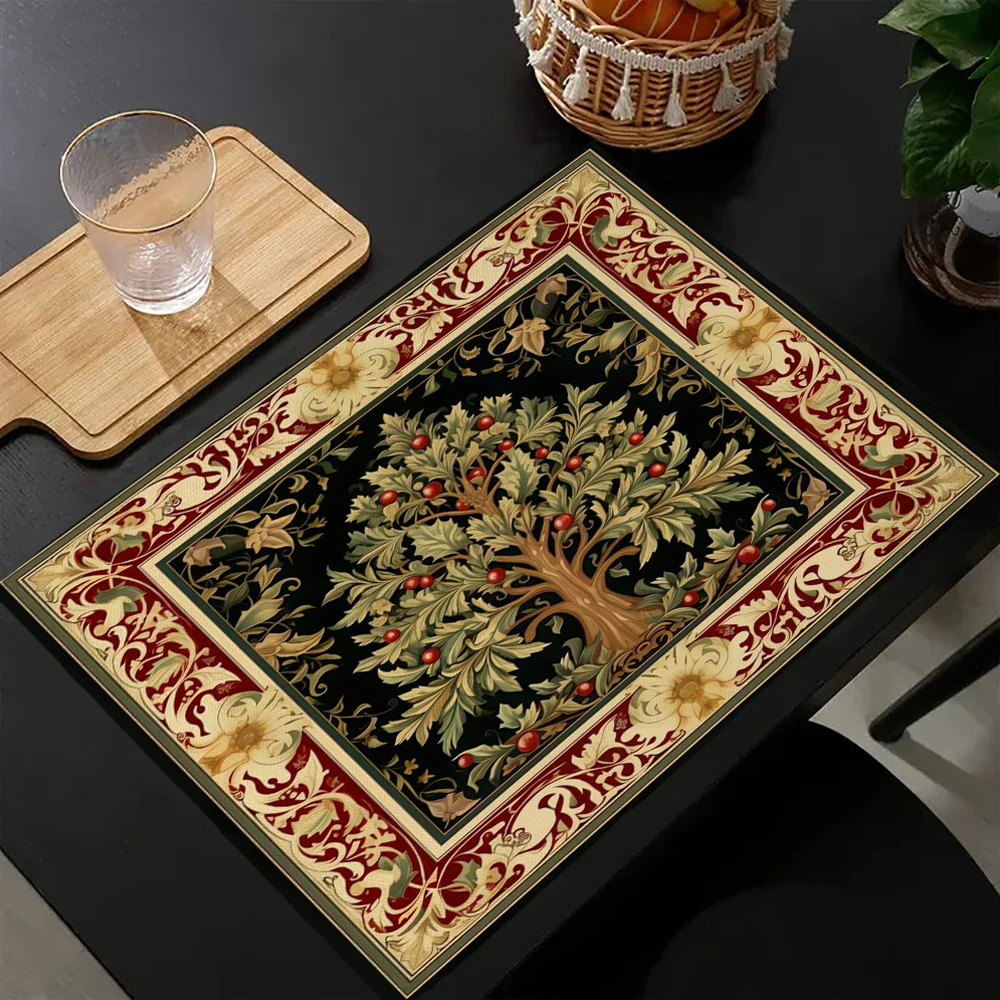 Vintage Botanical Print Placemat, Machine Washable & Practical, Home Dining Table Mat
