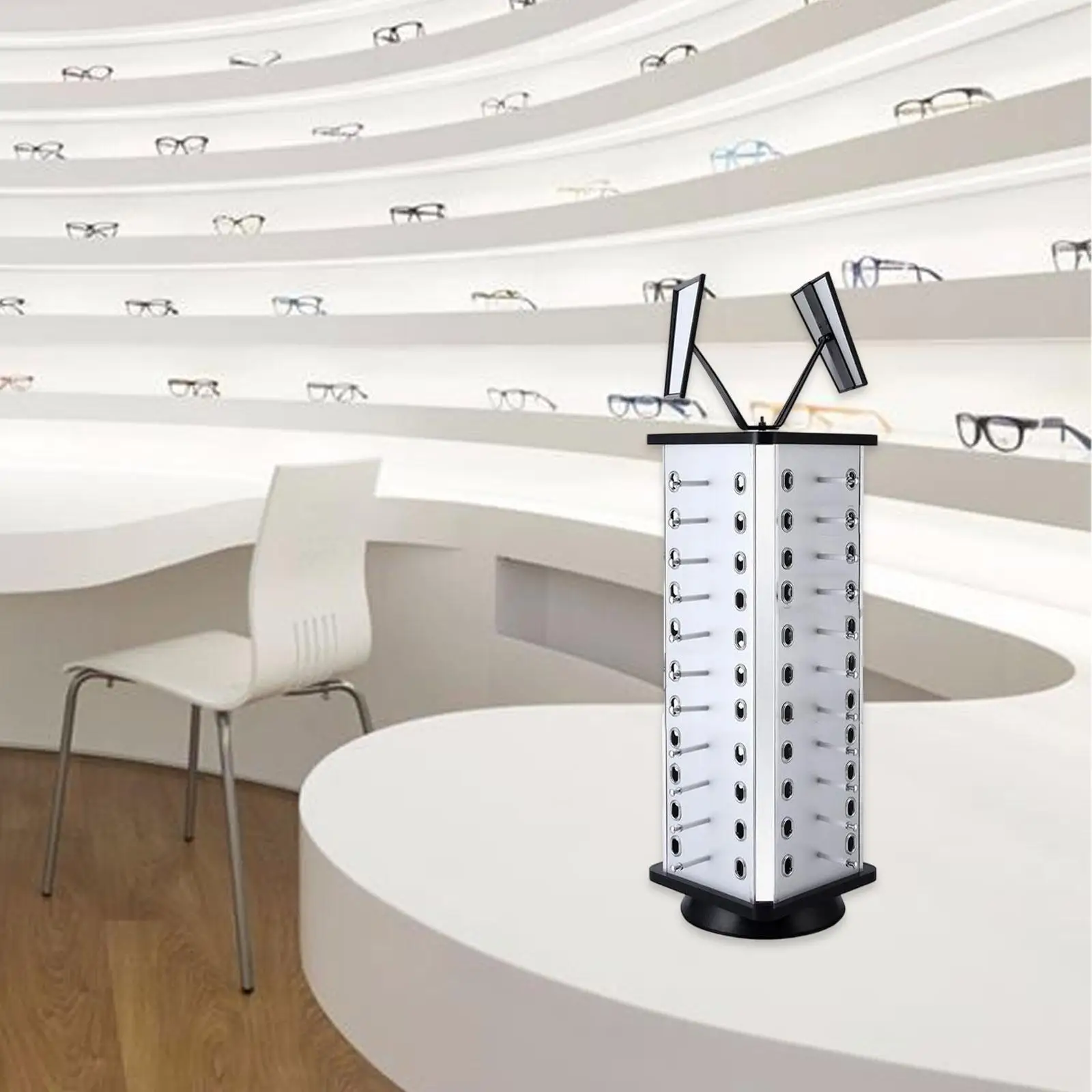 Glasses Display Rotating Stand High Capacity Stable Base Aluminum Plastic Panel Eyewear Holder Organizer for Glass Display