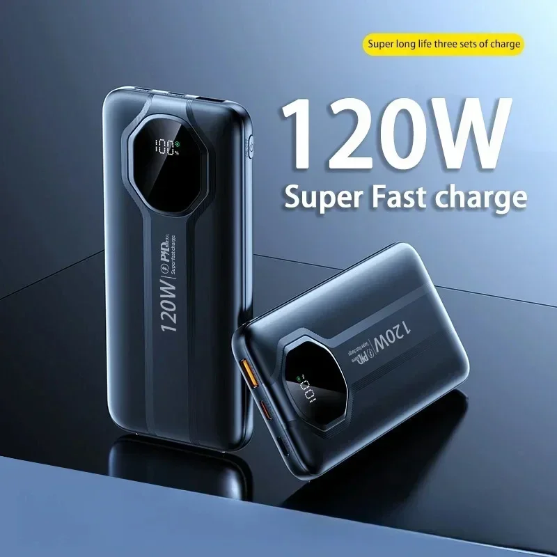 200000mAh 120W Power Bank Fast Charging Built-in cable High Power Bank Portable Battery Charge For iPhone Samsung Huawei