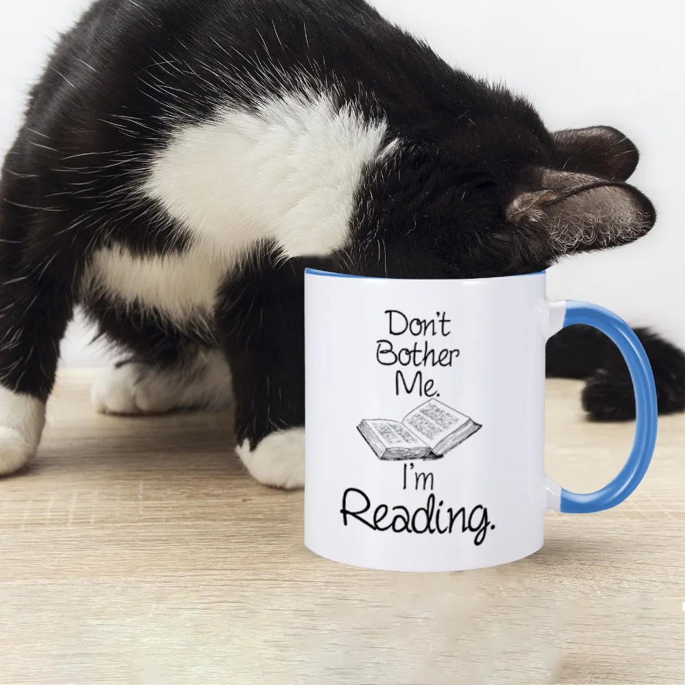 Book Lover Coffee Mug Don't Bother Me I'm Reading Custom Water Tea Cup 11oz Home Office Kitchen Tea Mugs for Bookish Nerd Writer