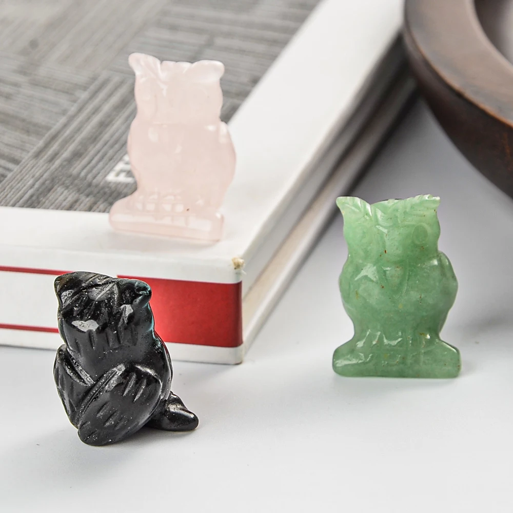 Realistic Crystal Stone Animal Collection Decoration of Owl Statue, Used for Desktop Decoration, About 1 Inch