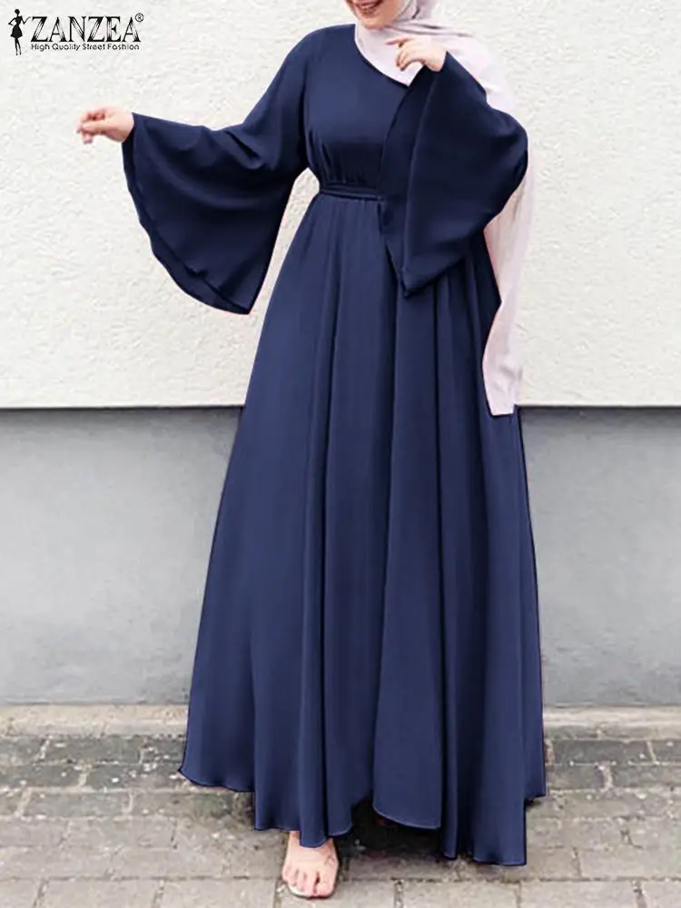 Muslim Abaya Women Maxi Dress Oversized Vestidos ZANZEA 2024 Spring Autumn Flare Sleeved Sundress Soild Turkish Robe Kaftan 2024