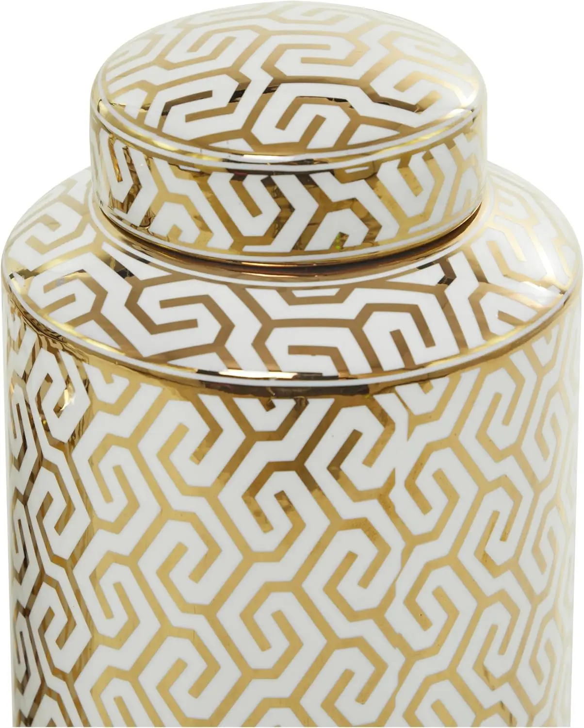 

The Ceramic Geometric Living Room Decorative Jars Decorative Container with White Accents, Set of 2 Jar with Lid 14", 12"H, Gold