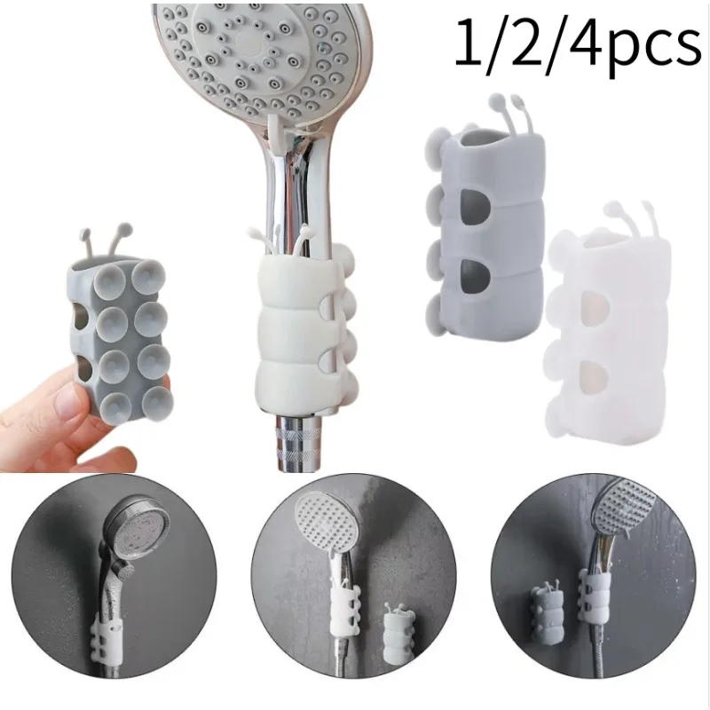 1/2/4pcs Silicone Suction Cup Shower Head Holder Reusable Punch-Free Shower Head Storage Shelf Rack Bathroom Hooks Accessories