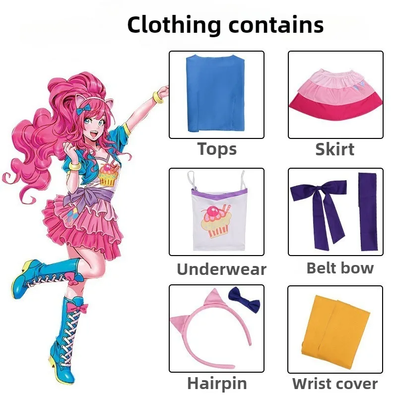 

Anime Little Pony Pinkie Pie Cosplay Costume Dress Uniform Suit Outfit Halloween Christmas Party Costume Women Girls Children