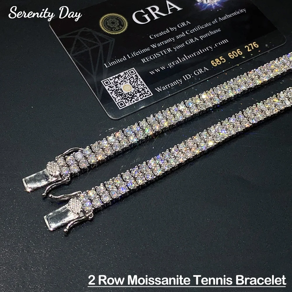 

Serenity 3 мм 2 ряда D Цвет Муассанит Теннисный Браслет Для Женщин Мужчин 100% Стерлингового Серебра S925 Покрытие 18 К Браслет Изысканные Ювелирные Изделия