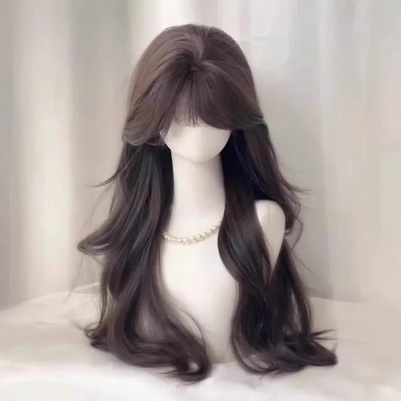 Synthetic Wavy Long Wig Korean Goddess Inspired Voluminous High Crown Lightweight Breathable Big Curls for Daily Cosplay Party