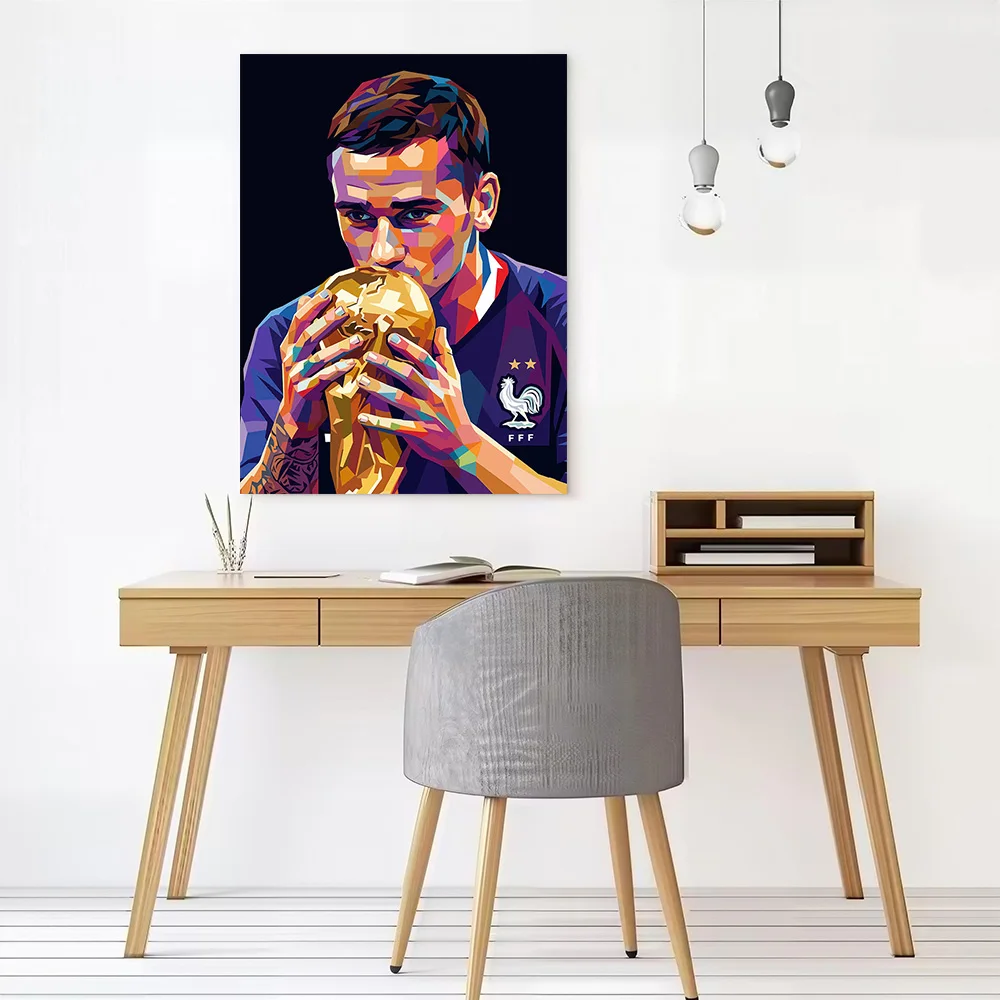 Antoine Griezmann Kissing Trophy Canvas Poster Customizable Printed Canvas Painting Wall Art for Fans Gaming Room Decoration