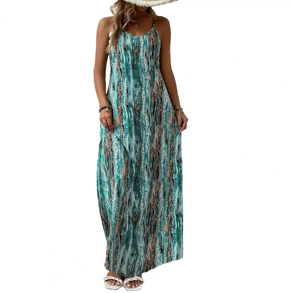 

Women Printed Dress Bohemian Style V Neck Maxi Dress for Women Printed Beach Vacation Sundress with Strappy Details for Summer