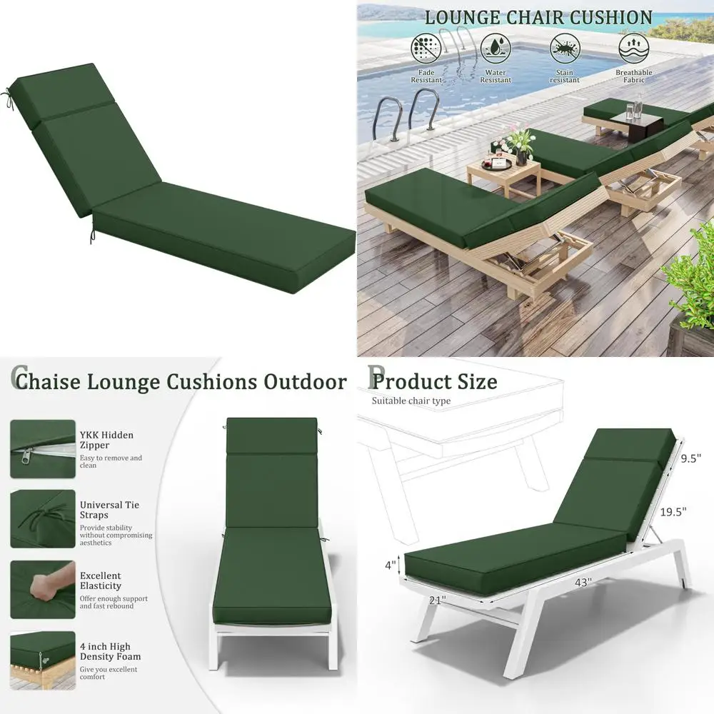 

Outdoor High-Density Foam Chaise Lounge Cushions 72x21x4 Waterproof with Ties for Comfortable Patio Furniture