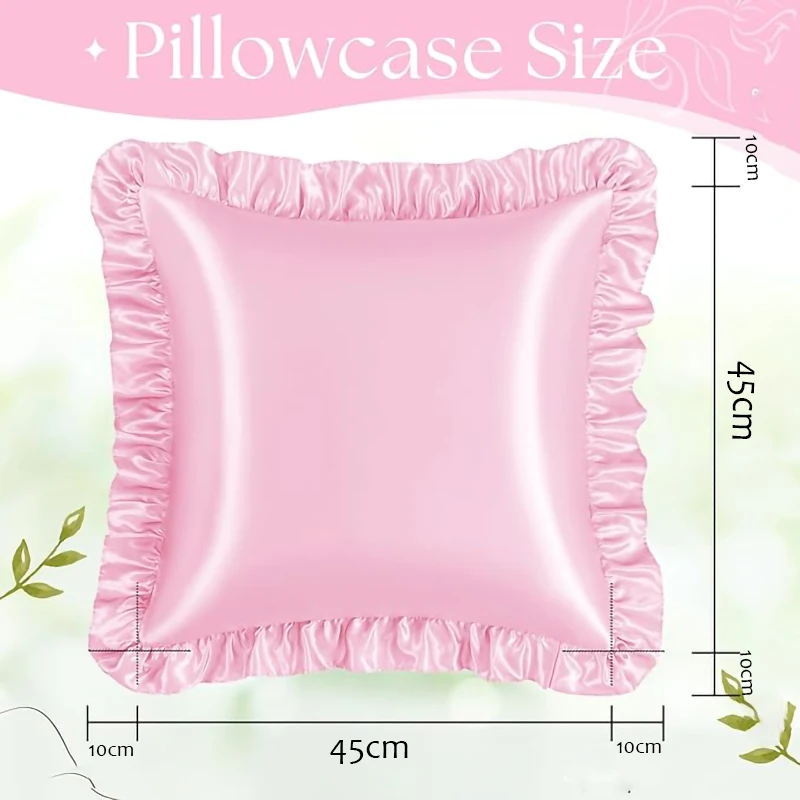 2Pcs Satin Ruffled Pillow Cases for Hair and Skin, Solid Color Silk Pillowcases with Envelope Closure Princess Room Decoration view 4