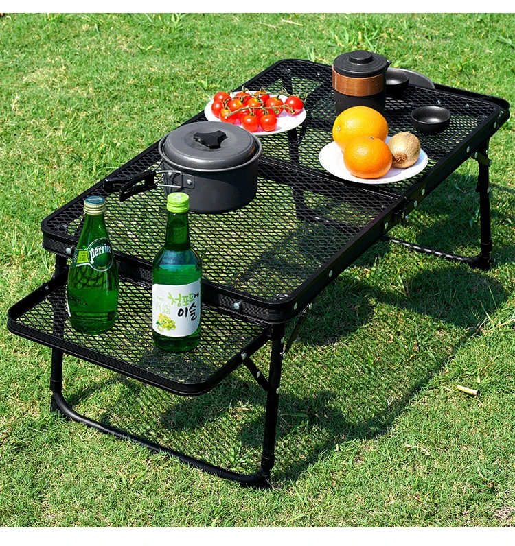 Outdoor Iron Mesh Folding Table Multifunctional Grid Barbecue Table Portable Lifting Table Aluminum Alloy Extended Lightweight