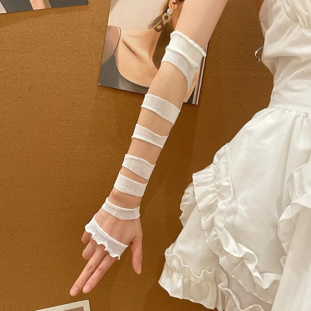Streetwear Y2K Strapping Bandage Fingerless Gloves Punk Elastic Bandages Arm Sleeves Wrist Cuffs Subculture Gloves Cosplay