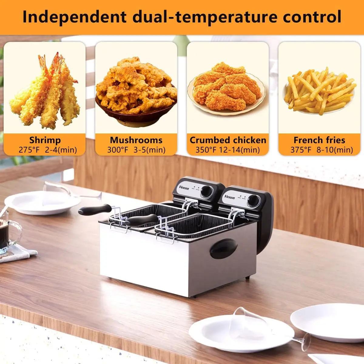 3000W Commercial Electric Deep Fryer With Baskets & Lids,2x3L Stainless Steel Double Deep Fryer,Small Deep Fryer With Basket,Tem