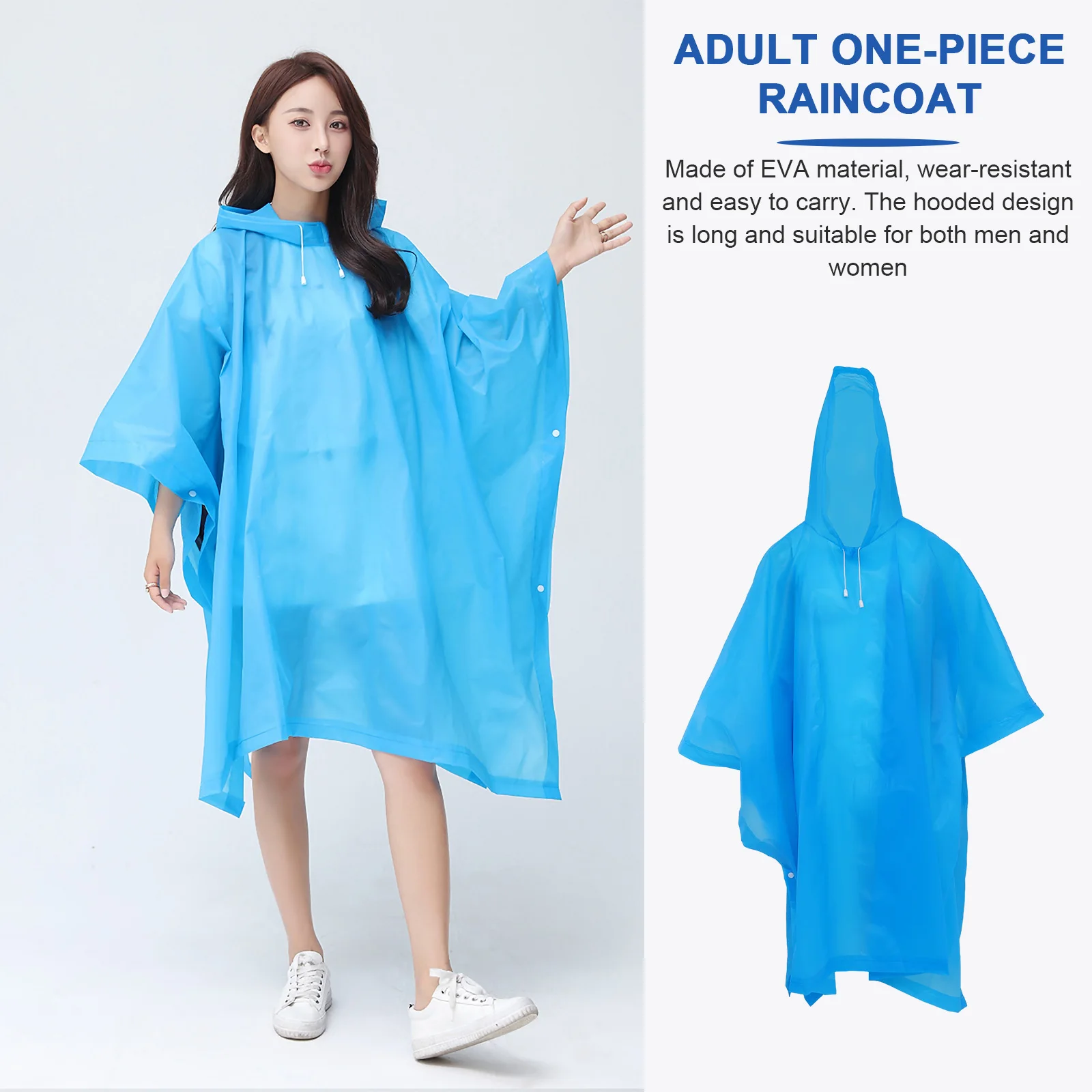 Poncho de lluvia con capucha para adultos, ropa de lluvia Premium Eva impermeable de secado rápido, portátil, para viajes al aire libre, Camping, Unisex, 1 ud.