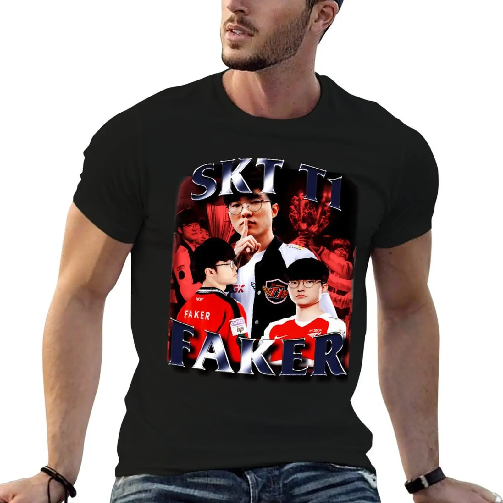 

Skt T1 Faker Bootleg футболка черная хлопковая футболка однотонная для мужчин посылка забавные футболки темный юмор футболка