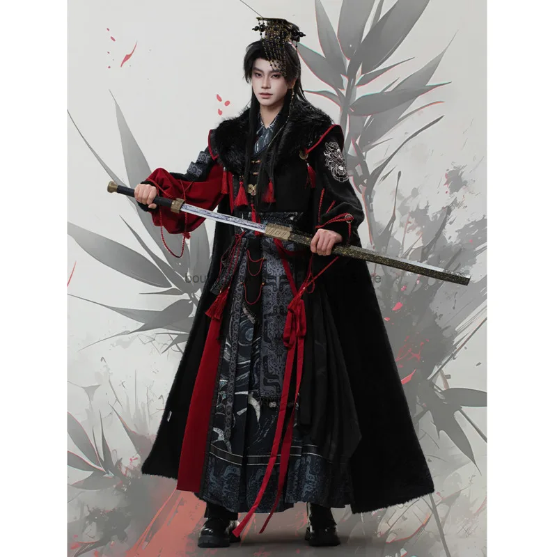 Lu Wu Huayue Shifeng Winter Cape Ancient-Style Prince Look Youthful Ancient Costume Cross-Collar Hanfu National Style