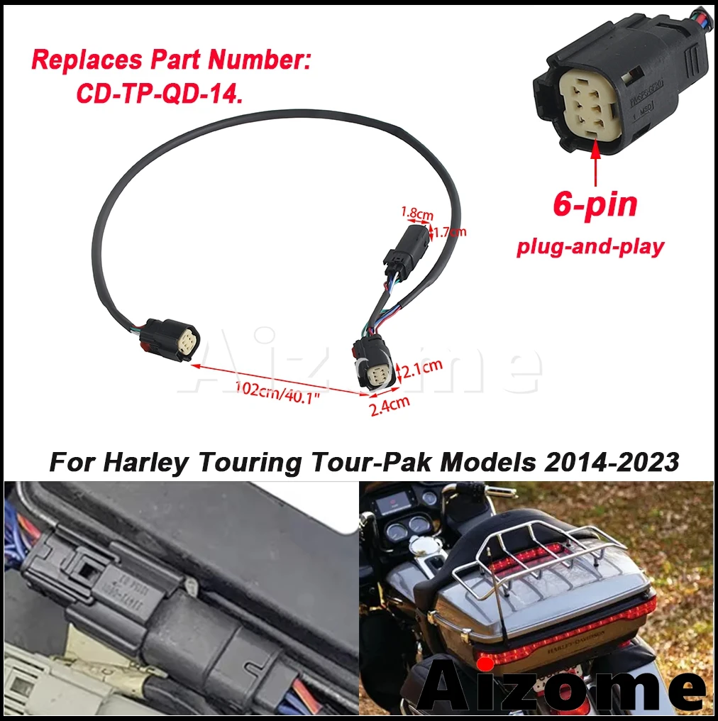 Touring 6-pin Plug Motorcycle Quick Disconnect Wires Connector For Harley Road Street Glide Electra Glide Extension Cord 14-23 2