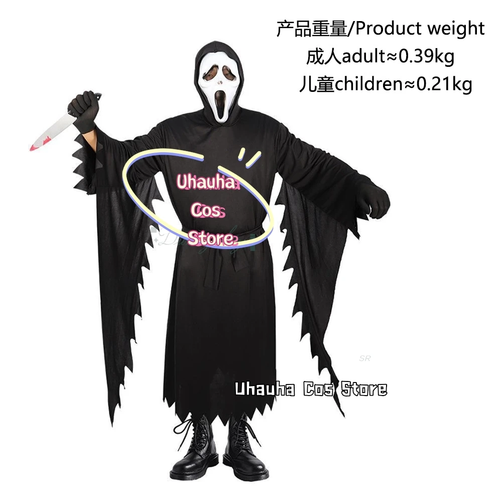 Disfraz de Scream GhostFace para niños, vestido elegante con máscara de calavera, vestido largo negro, fiesta de Halloween, película de terror, Carnaval, chico adulto