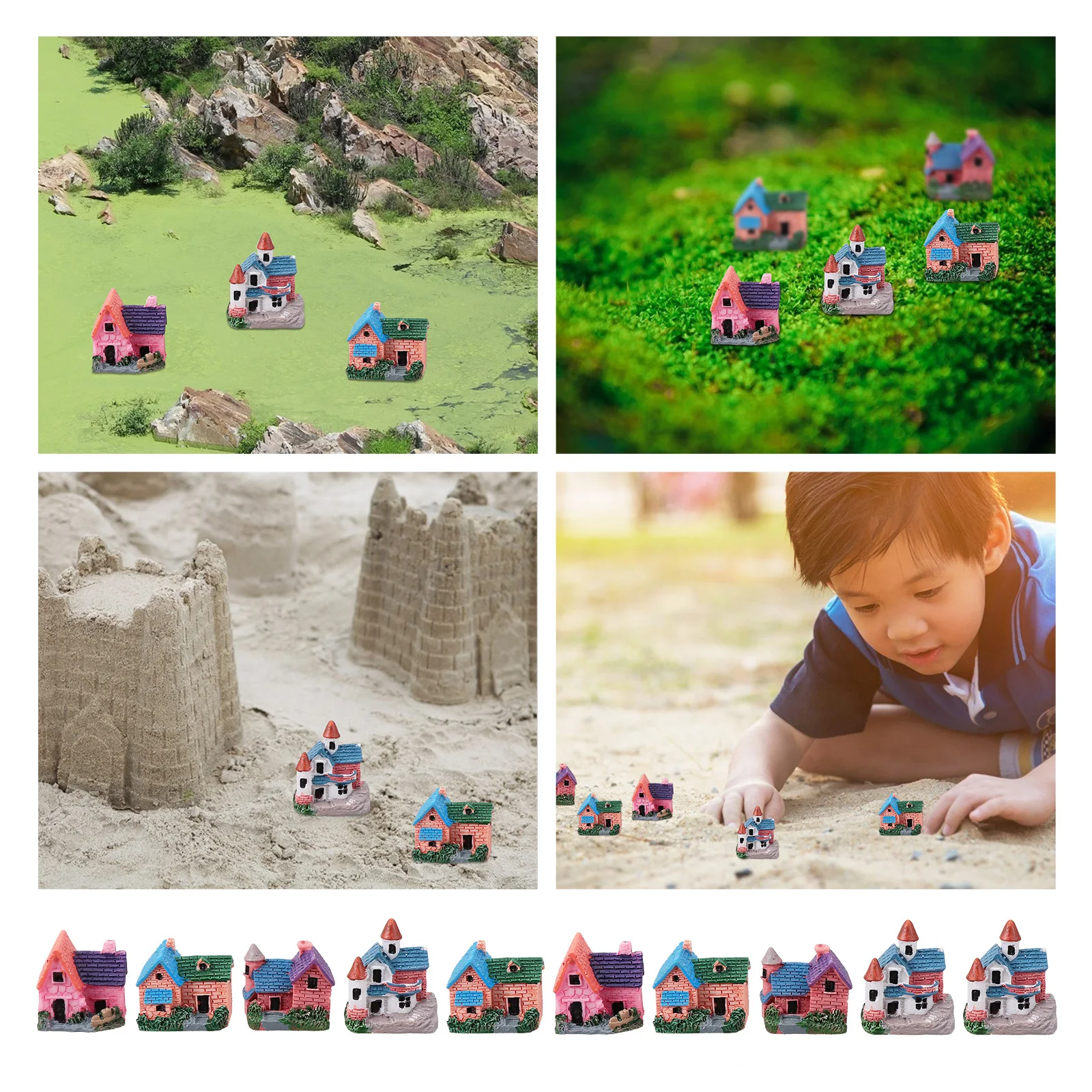 

10Pcs Resin Small House Ornament Micro Landscape Decoration Miniature Villa for Fairy Garden Potted Plants Desktop Crafts