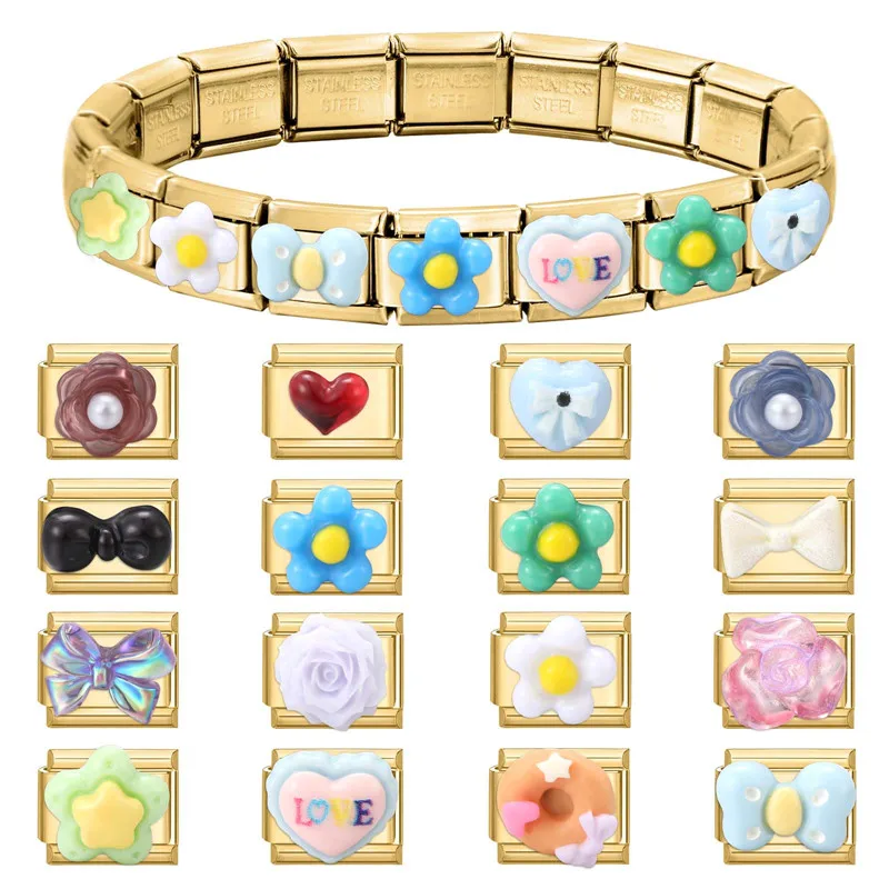 جديد 1 قطعة القوس عقدة زهرة الحب القلب الذهب اللون الإيطالية سحر الروابط صالح 9 مللي متر الفولاذ المقاوم للصدأ سوار المرأة DIY بها بنفسك صنع المجوهرات