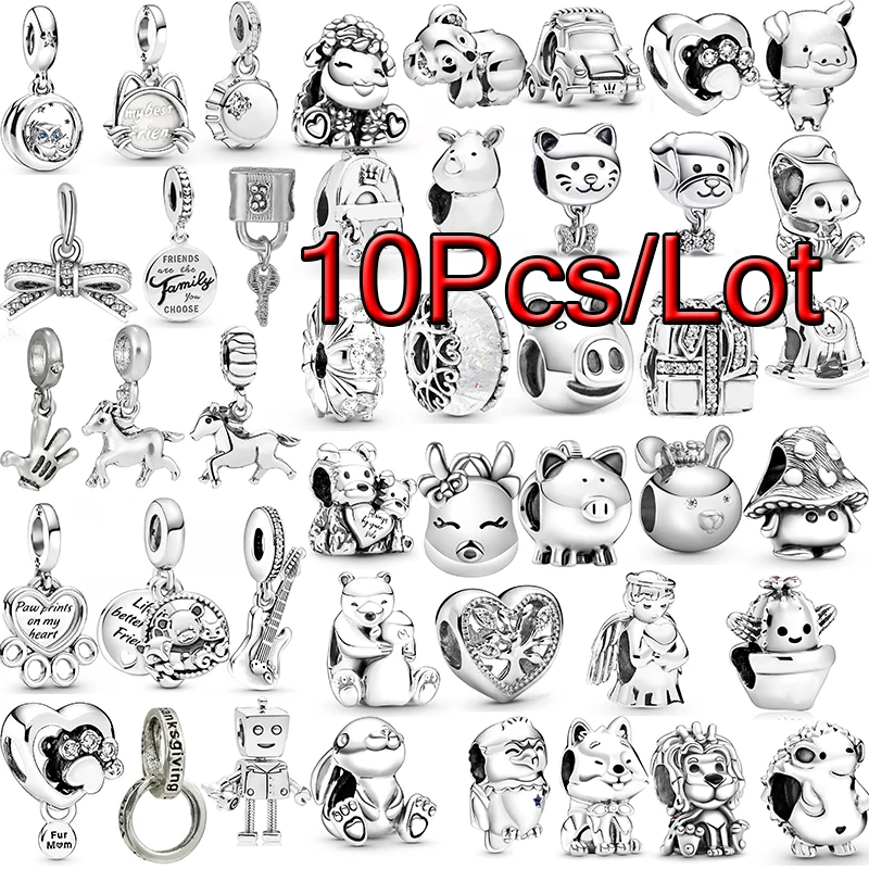 10Pcs Silver Color Cat Fox Charm Beads Pendant Fit DIY Bracelets Bangles For Women Men Jewelry Making Wholesale Special Offer