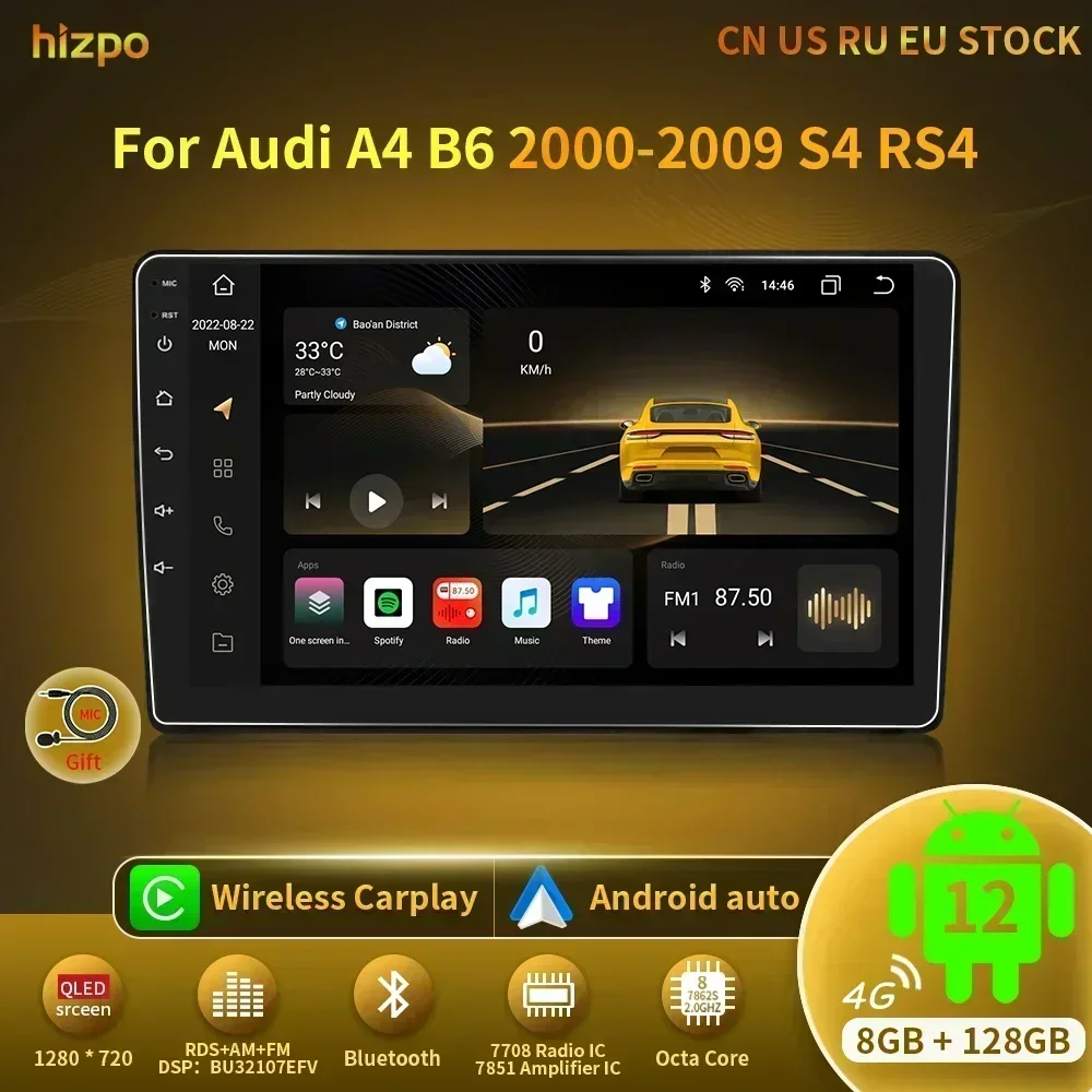 Hizpo For Audi A4 2000-2009 S4 B6 B7 RS4 Seat Exeo Car Radio Multimedia Video Player GPS Navigation Android No 2din 2 Din DVD