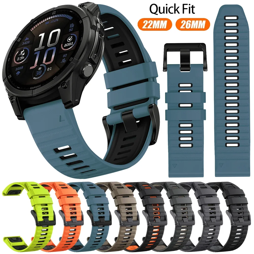 22MM 26MM Silicone Strap For Garmin Fenix 9/9Pro/8/E/7/7X/6X Pro/5X Plus QuickFit Watch Band For Epix Pro Descent MK3/2 Bracelet