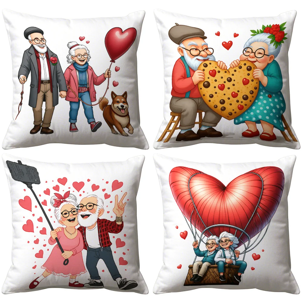 4pcs Valentine's Day Love Theme Single-sided printing Short plush Suitable living rooms bedrooms sofas (excluding pillow cores)
