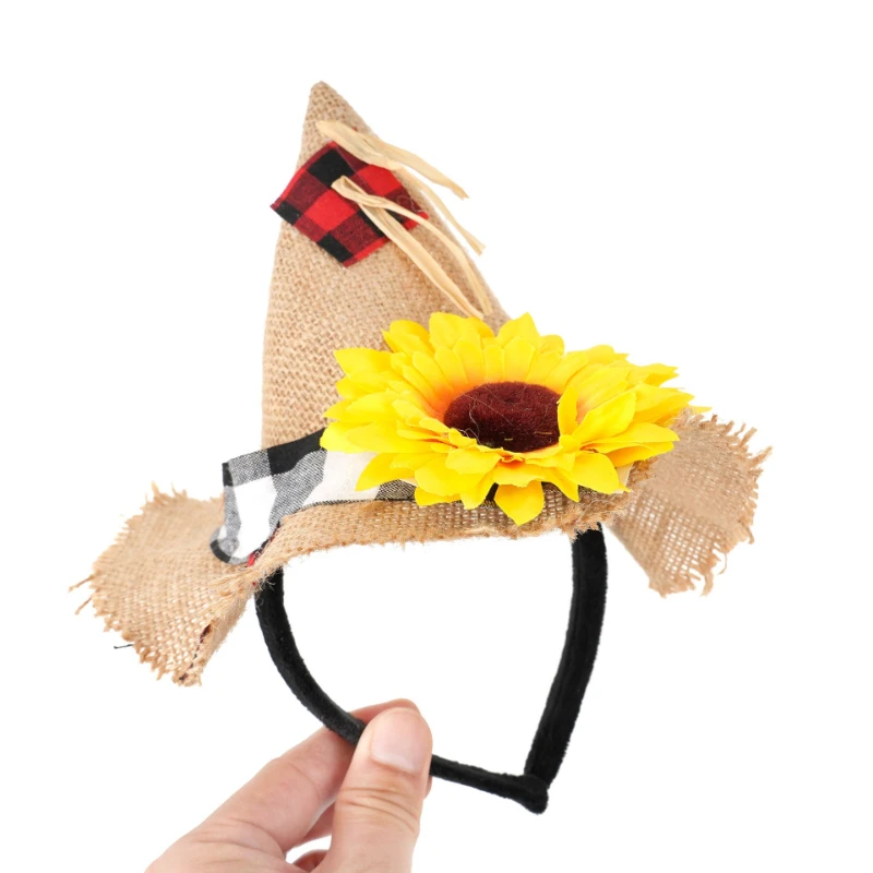 Vintage Farm Scarecrow Cosplay Accessory Combo Headband Hat and Wristband Set Adult Halloween Gathering Dress Up Matching Props