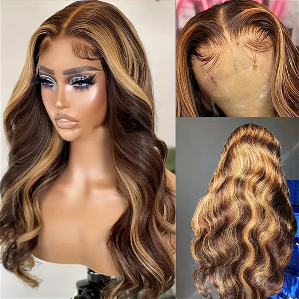 200 Gęstość Highlight Body Wave Lace Front Wigs 13x6 Human Hair 4/27 Honey Blonde 13x4 Hd Lace Frontal Wig Pre Plucked