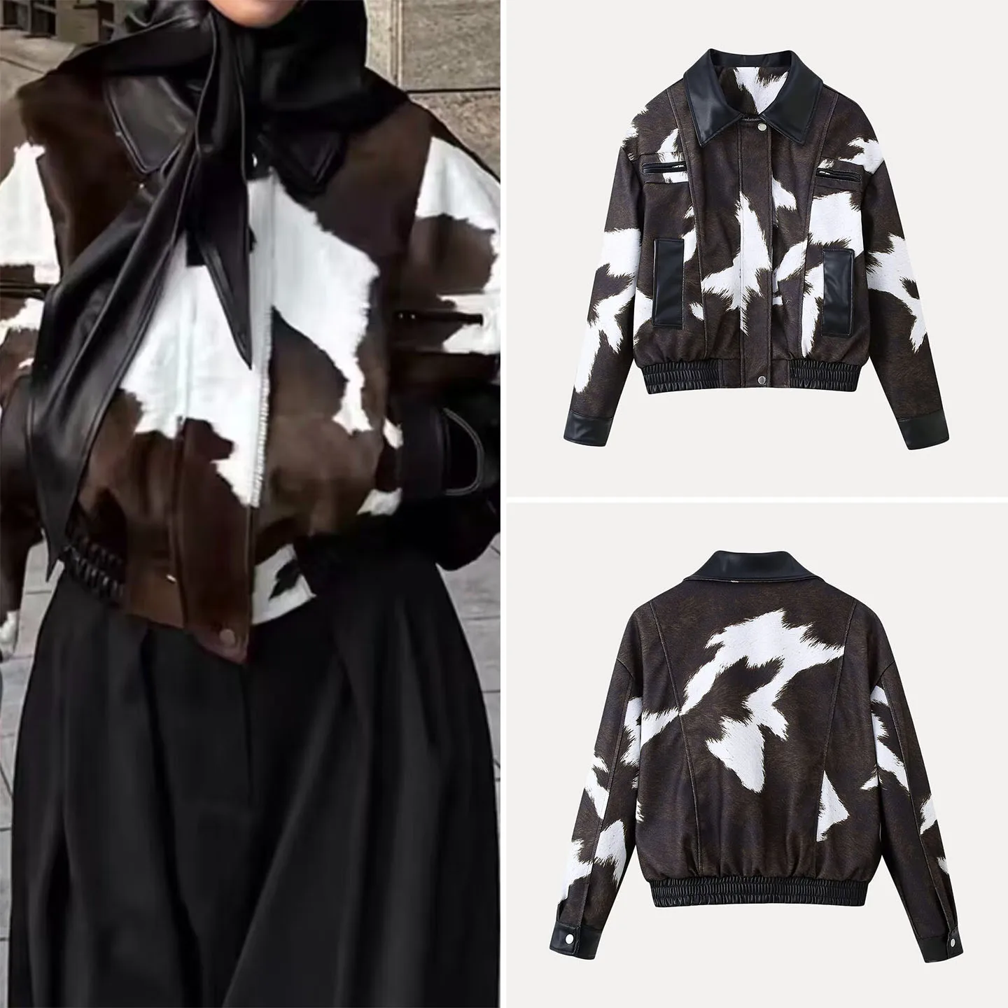 Faionable ort مطبوعة البقرة نمط Jaet المرأة الخريف 2025 وصول جديد Ele Personali الأمريكية Sle معطف فضفاض صالح #1