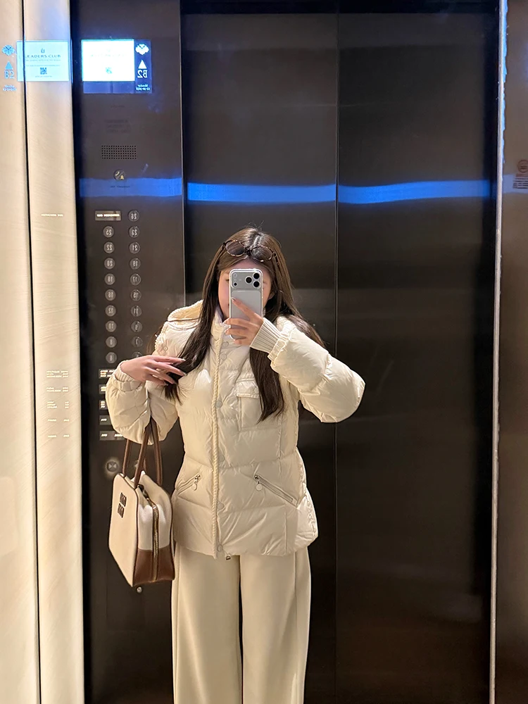 

Mongolian K Series Women's Mid-Thick Duck down Jacket Hooded Waist-Cinching Autumn Winter Coat Simple Style White Duck Feather