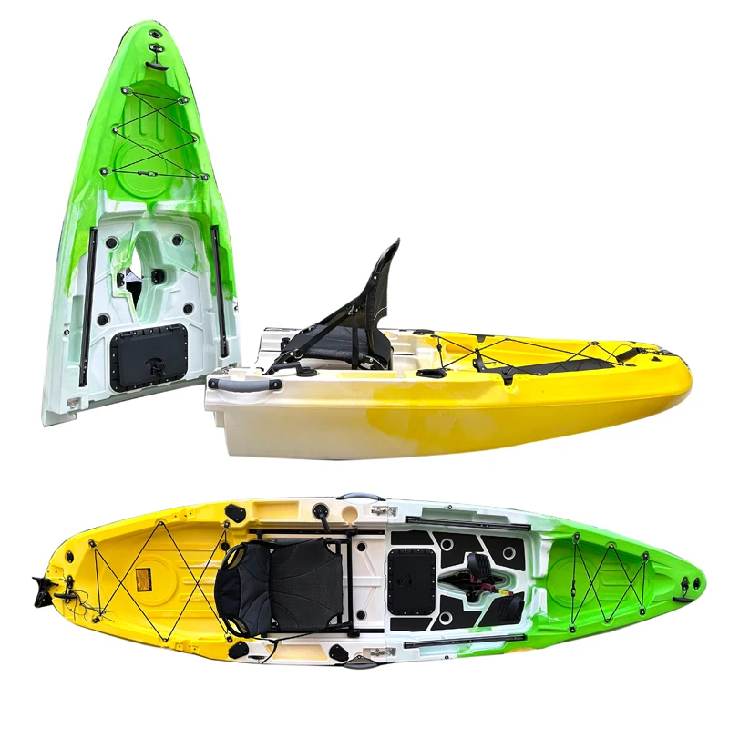 Single Plastic Seat 10.8ft Sit on Top  2 Piece Modular Folding Detachable Fishing Kayak Canoe With Fin Pedal or Propeller Pedal