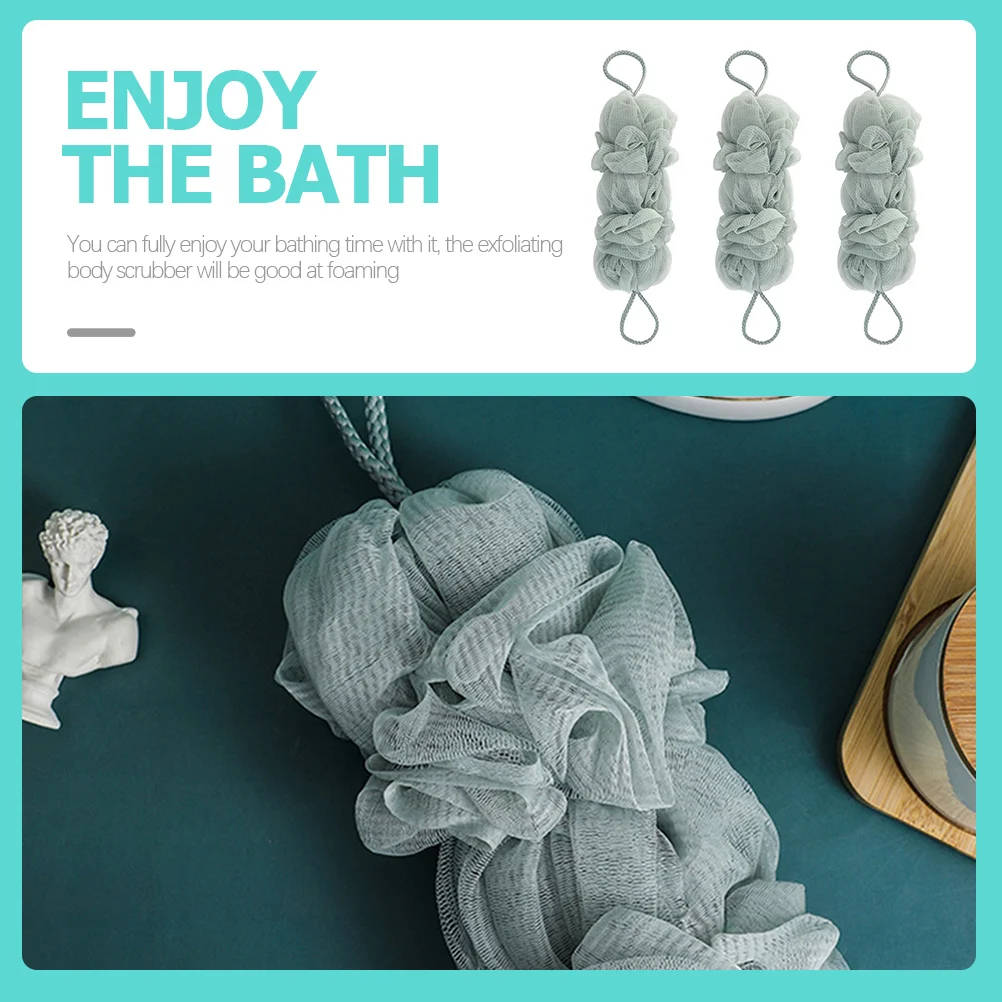 

3pcs Long Loofah Bath Ball Exfoliating Body Scrubber Back Washer For Shower Portable Foaming Sponge Bather Tool