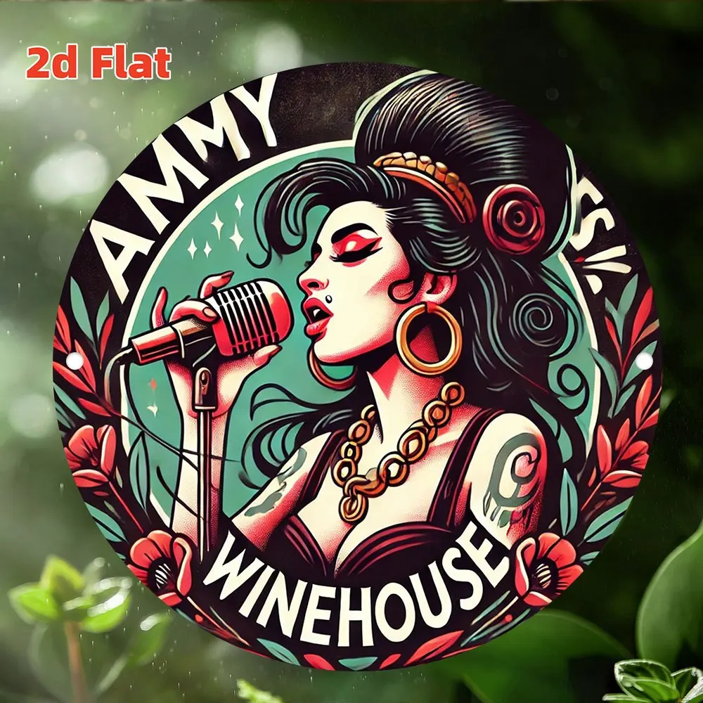 2D Flat - 1pc 2D Flat print Metal iron sign 2D Flat, Amy Winehouse 7.8inch Wall Art - Vibrant Retro Style, Indoor/Outdoor Decor