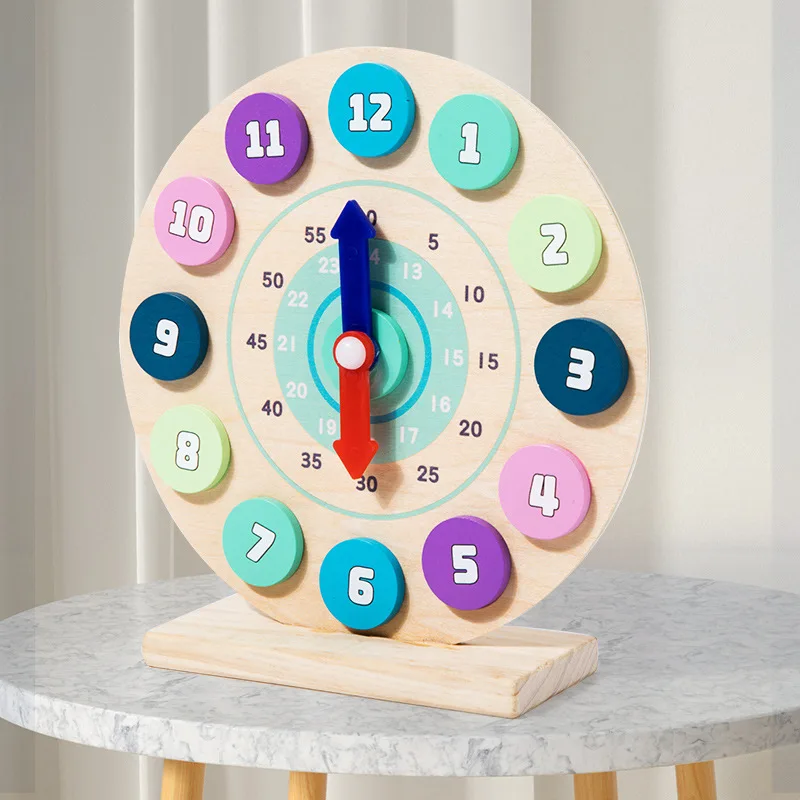 Orologio in legno per bambini Sussidi didattici Giocattolo Colore digitale Cognitivo Educazione precoce Orologio educativo per asilo