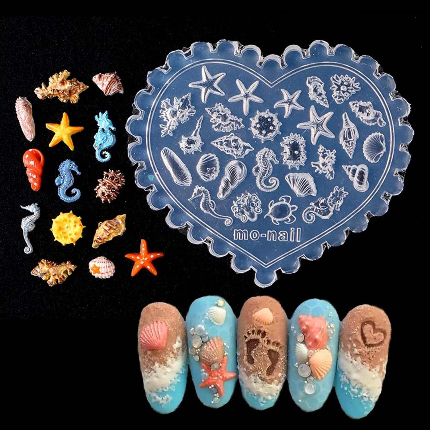 

3D Nail Art Molds Mini Size Silicone Mold Ocean Themed Sea Shell Starfish Conch Turtle Seahorse Carving Template Resin Mould for