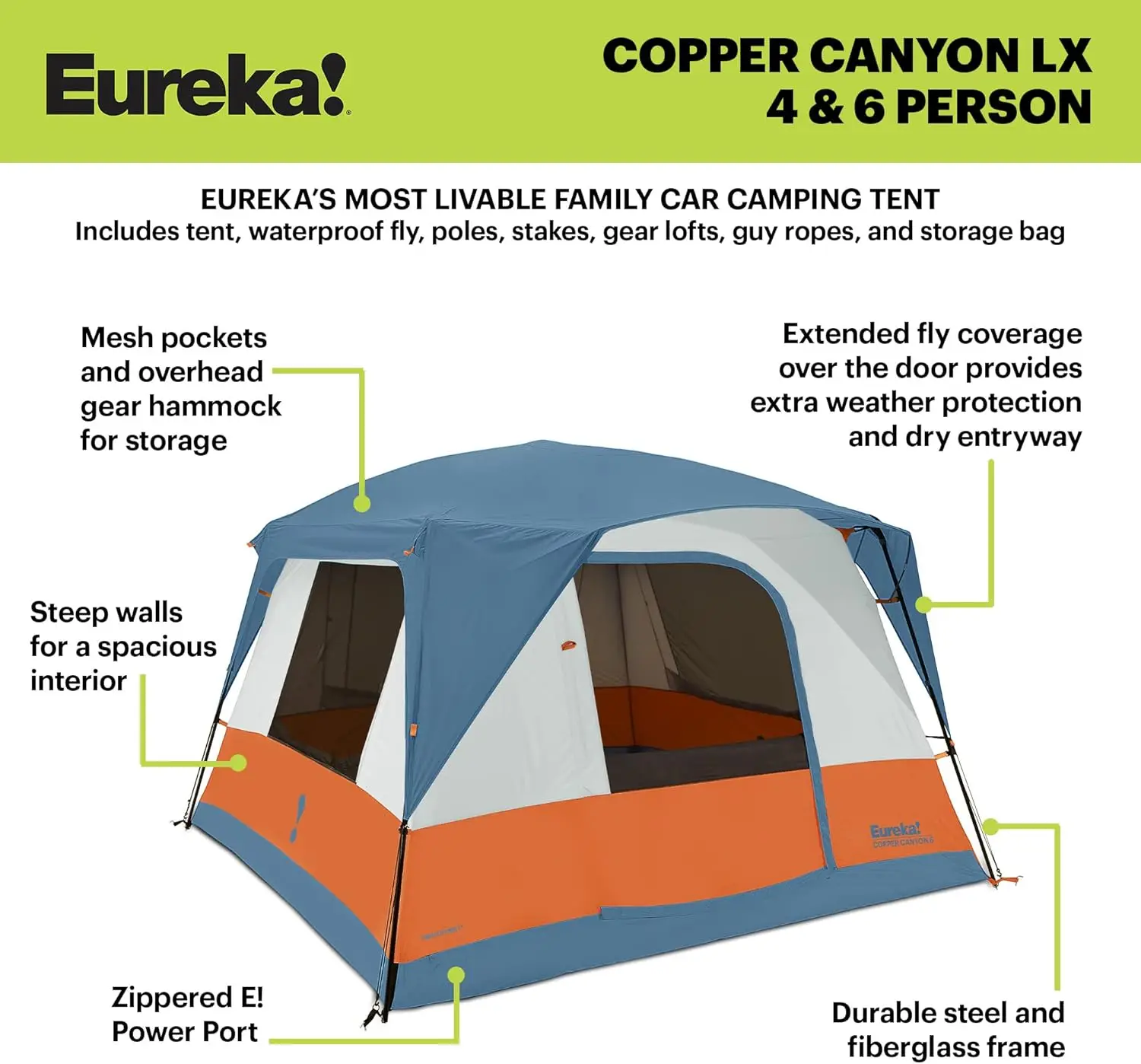 Eureka! Copper Canyon LX, 3 Season, Family and Car Camping Tent (4, 6, 8 or 12 Person)